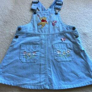 Vintage Disney Winnie The Pooh Light Blue Overall Dress Size 4T